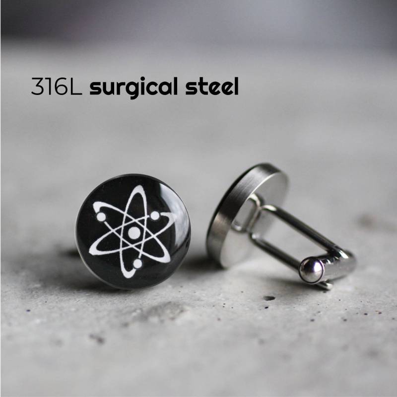 Atom Manschettenknopf | Schwarz, Edelstahl Manschette, Für Männer, Hochzeit Manschettenknöpfe Bräutigam, Trauzeugen, Elegante Manschettenknöpfe von myBeltBuckle