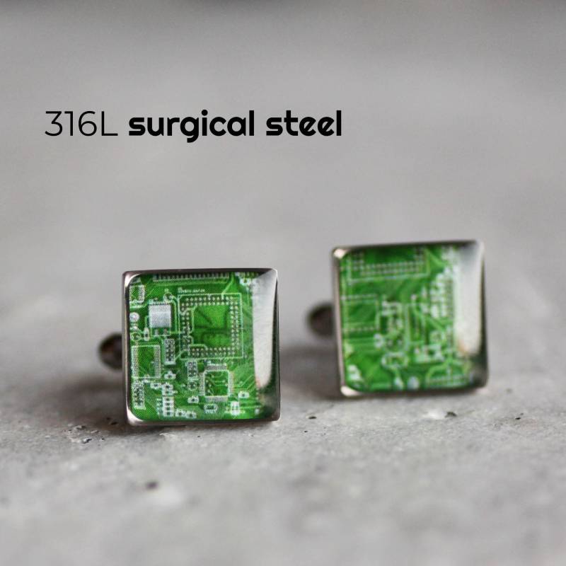 Platine Manschettenknopf, Edelstahl Manschette, Wissenschaft Computer Hochzeit, Geek Herren Geschenk Für Ihn von myBeltBuckle