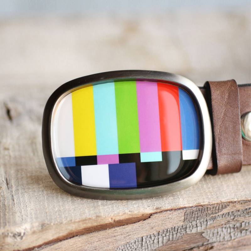 Tv Test Pattern Gürtelschnalle Multicolor Für Männer Geschenk Ihn Herren Fernseh-Gürtelschnalle Retro Gestreifte von myBeltBuckle