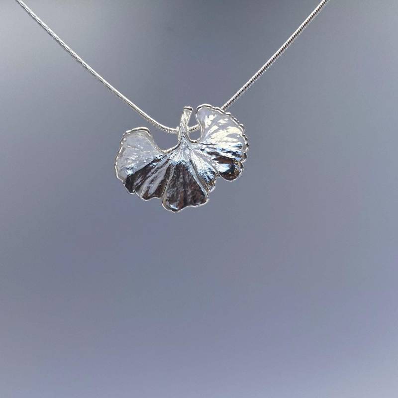 S20 Echtes Ginkgoblatt Versilbert Schlangenkette von myGinkgo