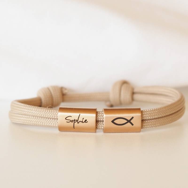 Gravur Armband Kommunion Mit Namen Aus Segeltau Graviert | Taufe Konfirmation Firmung von myGretaDE