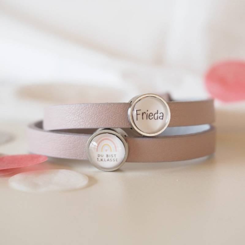 Mygreta Personalisiertes Schulkind Leder Armband Mit Individuellen Schiebeperlen, Einschulung, Mädchen, Geschenk von myGretaDE