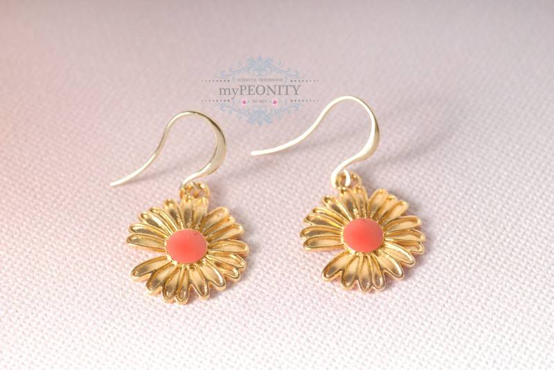 Blumen Ohrringe Hängend Gold, Emaille Blüten Schmuckset, Große Ohrringe, Sommer Ohrhänger, Süßer Sommerschmuck Mädchen To146 von myPEONITY