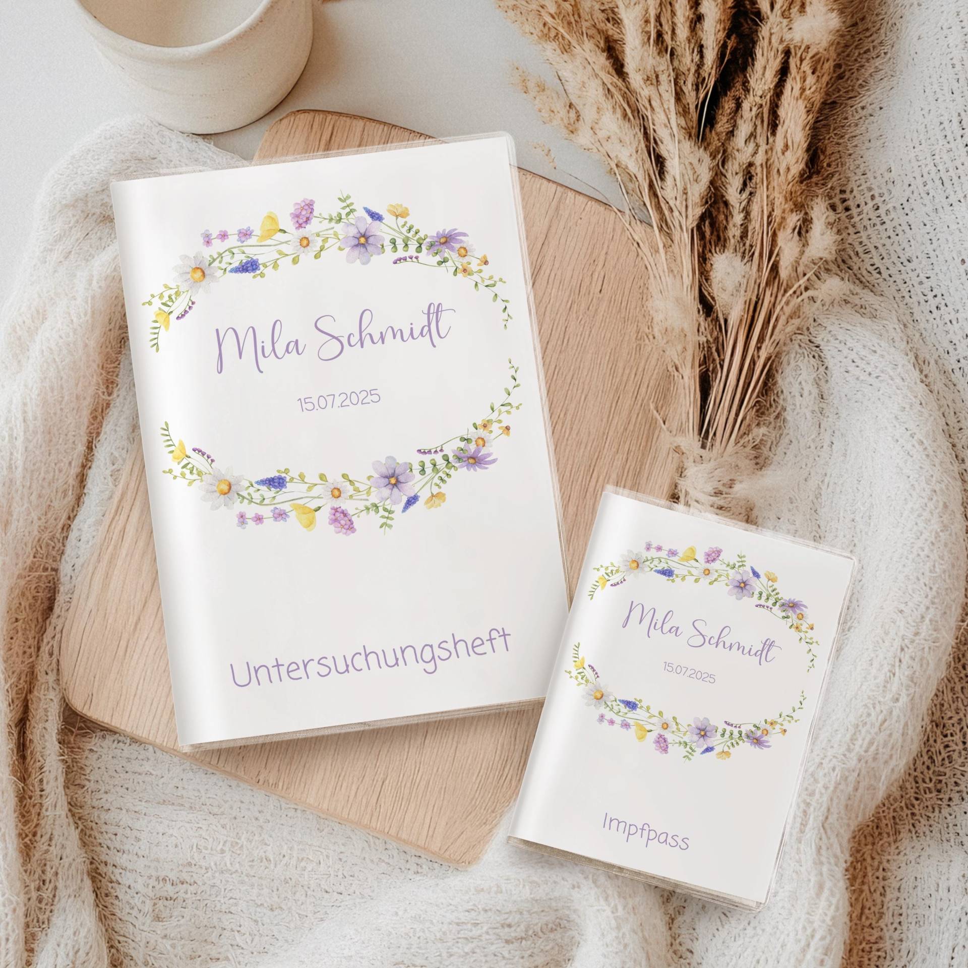 U Heft Hülle & Impfpass Personalisiert Blumen Aquarell | Baby Geschenk Zur Geburt Set Oder Einzeln Wählbar Mit Zusatzfach von myPrintyDE