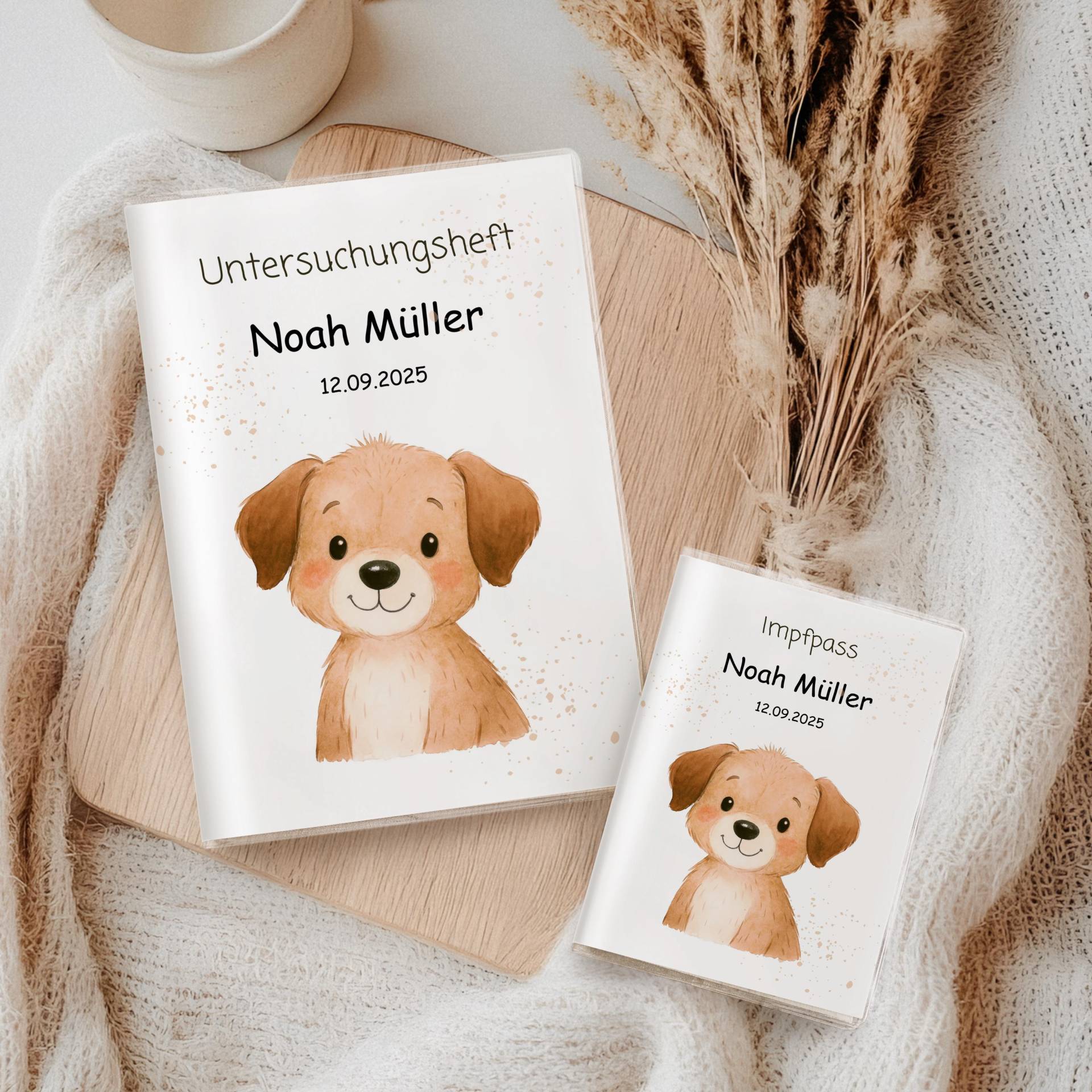 U Heft Hülle & Impfpass Personalisiert Hund Aquarell | Baby Geschenk Zur Geburt Set Oder Einzeln Wählbar Mit Zusatzfach von myPrintyDE
