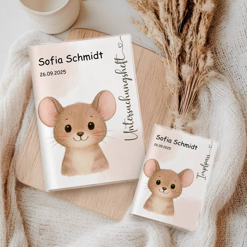 U Heft Hülle & Impfpass Personalisiert Maus Aquarell | Baby Geschenk Zur Geburt Set Oder Einzeln Wählbar Mit Zusatzfach von myPrintyDE