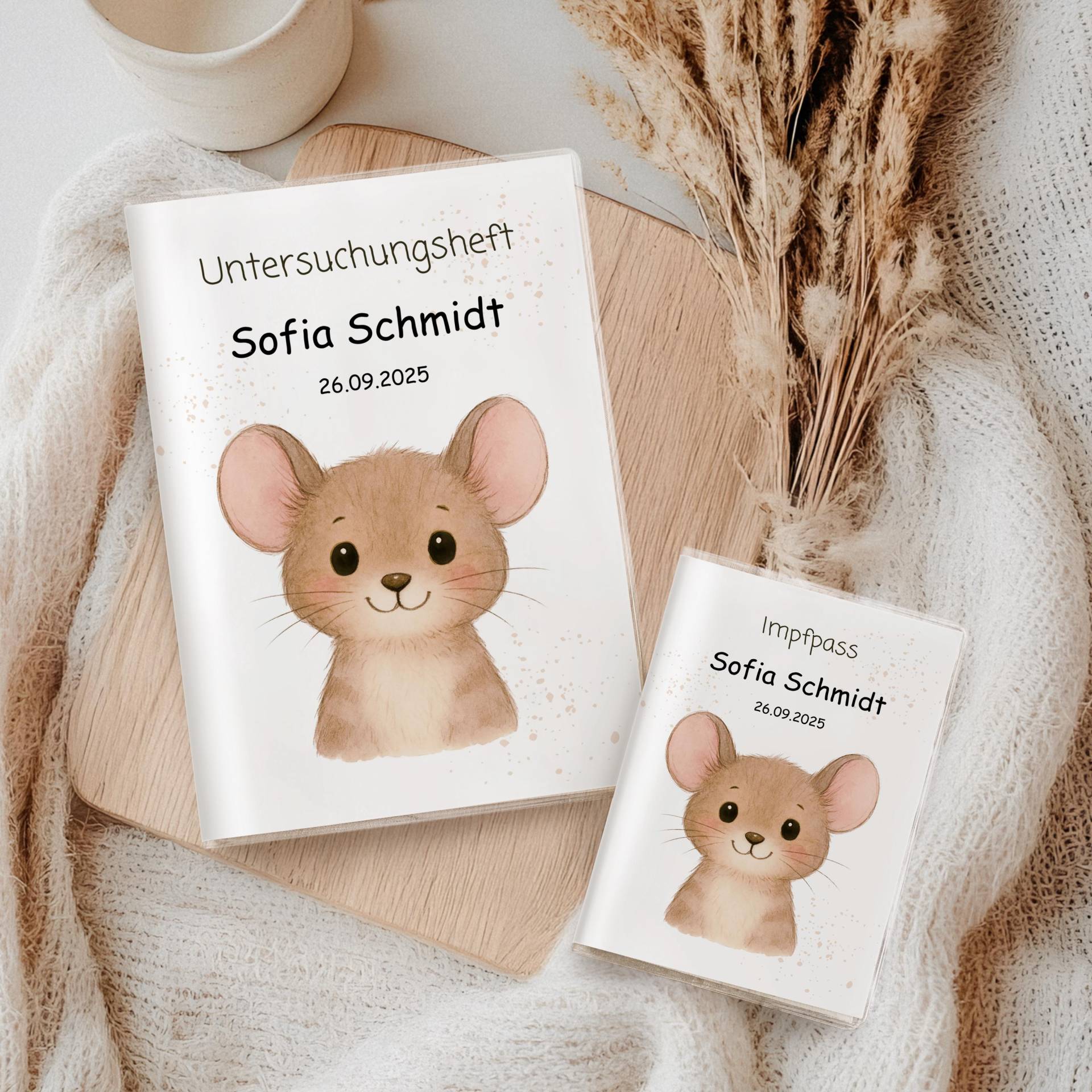 U Heft Hülle & Impfpass Personalisiert Maus Aquarell | Baby Geschenk Zur Geburt Set Oder Einzeln Wählbar Mit Zusatzfach von myPrintyDE