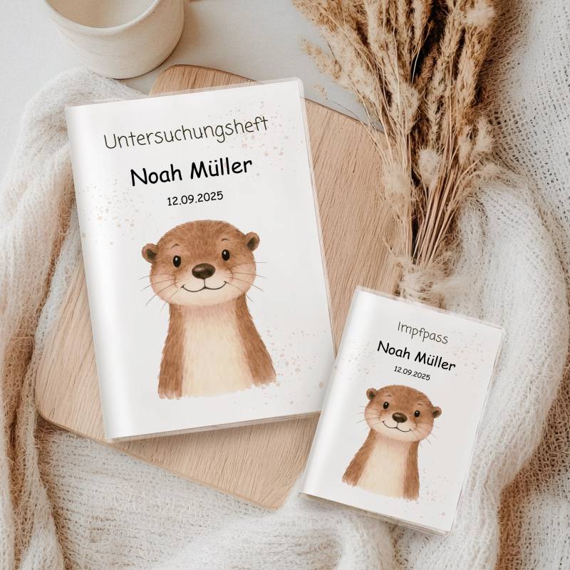 U Heft Hülle & Impfpass Personalisiert Otter Aquarell | Baby Geschenk Zur Geburt Set Oder Einzeln Wählbar Mit Zusatzfach von myPrintyDE