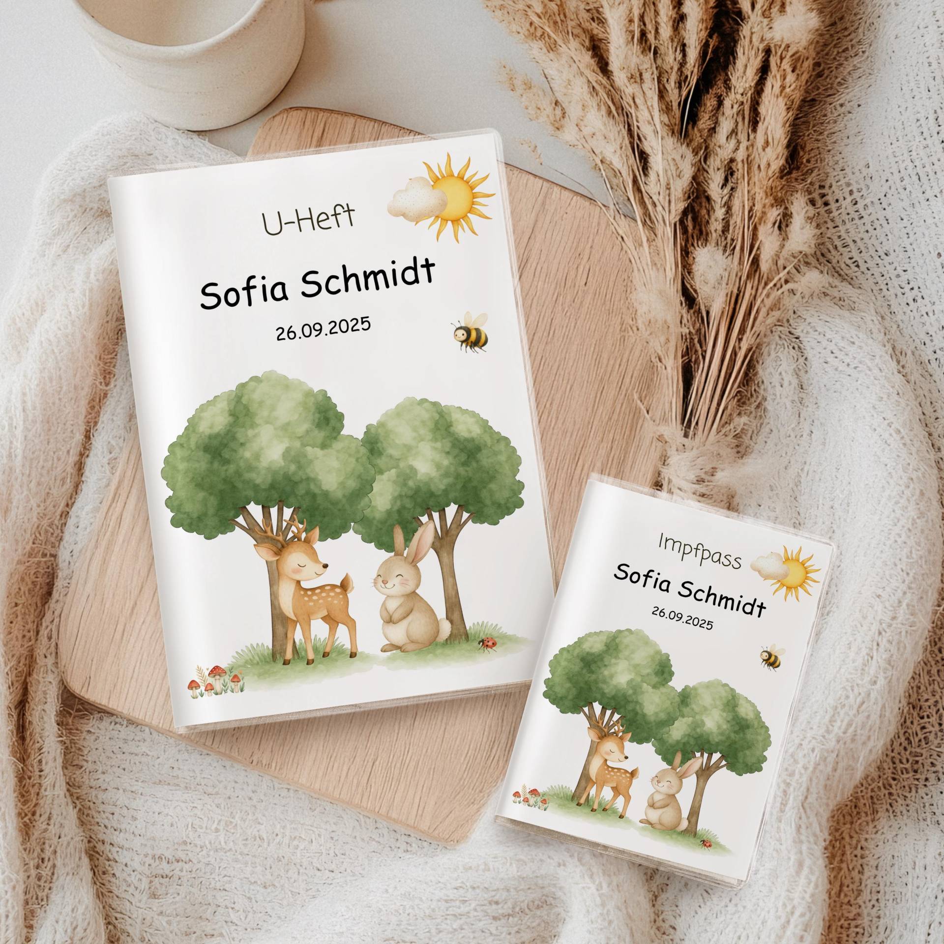 U Heft Hülle & Impfpass Personalisiert Reh Und Hase Aquarell | Geschenk Zur Geburt Set Oder Einzeln Wählbar Mit Zusatzfach von myPrintyDE