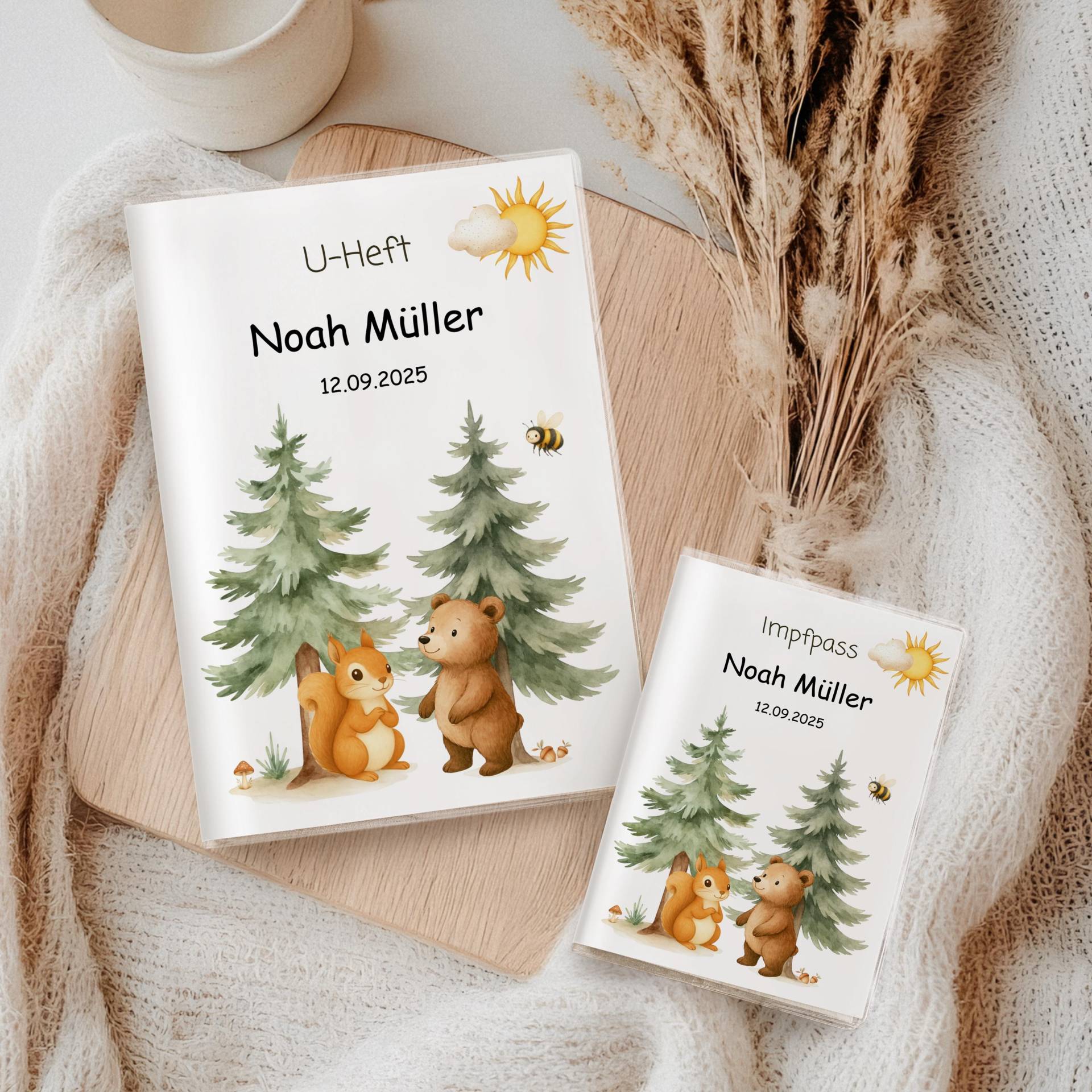 U Heft Hülle & Impfpass Personalisiert Waldtiere | Baby Geschenk Zur Geburt Set Oder Einzeln Wählbar Mit Zusatzfach von myPrintyDE