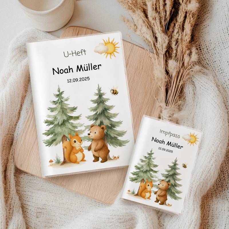 U Heft Hülle & Impfpass Personalisiert Waldtiere | Baby Geschenk Zur Geburt Set Oder Einzeln Wählbar Mit Zusatzfach von myPrintyDE