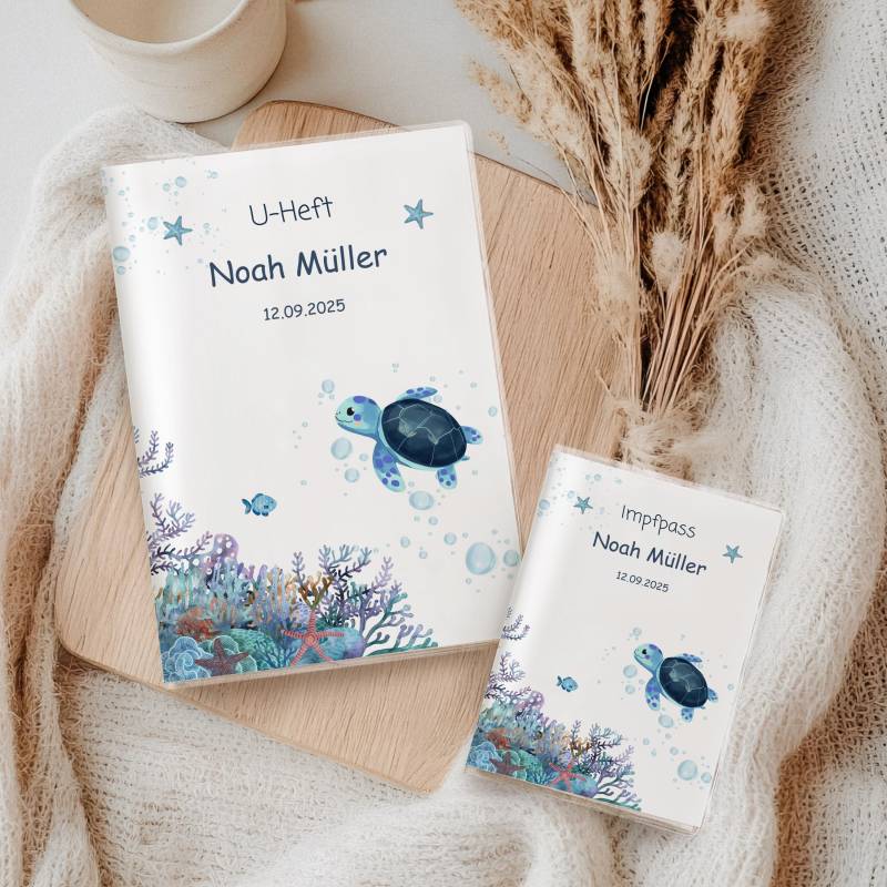 U-Heft Und Impfpass Hülle Personalisiert | Meer Aquarell Baby Geschenk Zur Geburt Set Oder Einzeln Wählbar von myPrintyDE