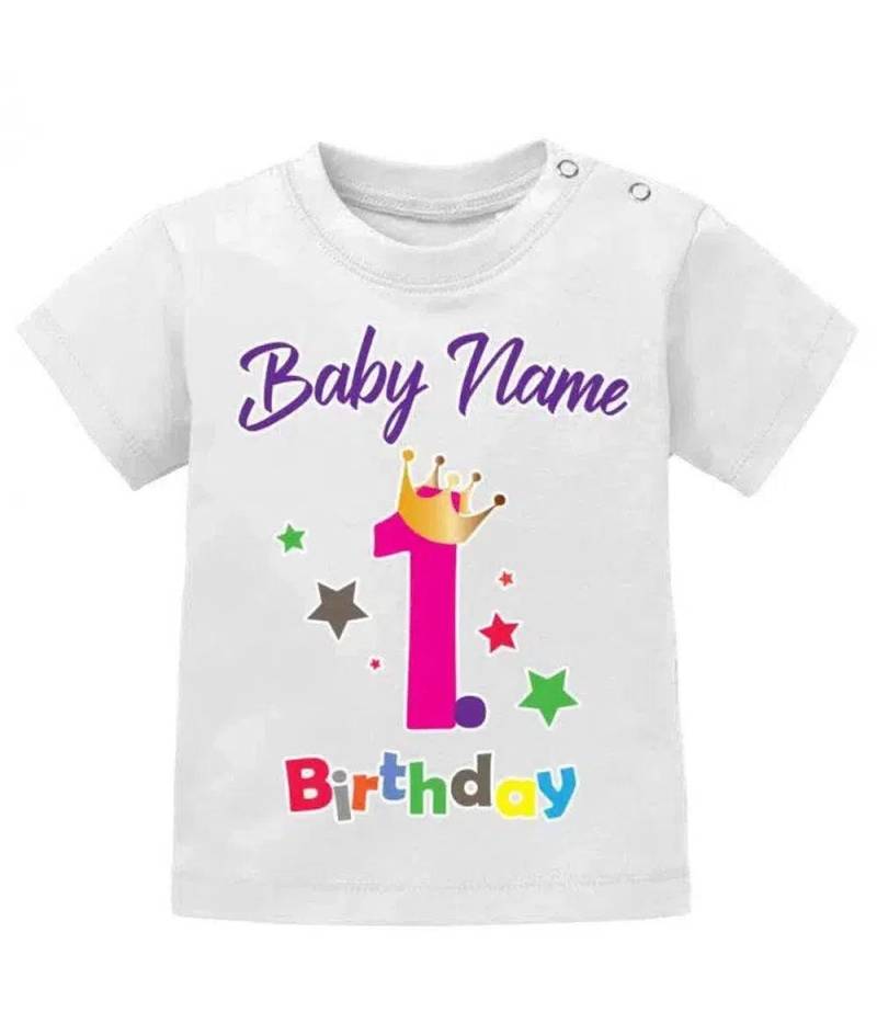 Erster Geburtstag First Birthday Personalisiert Mit Name - Mädchen Baby T Shirt von myShirtStore