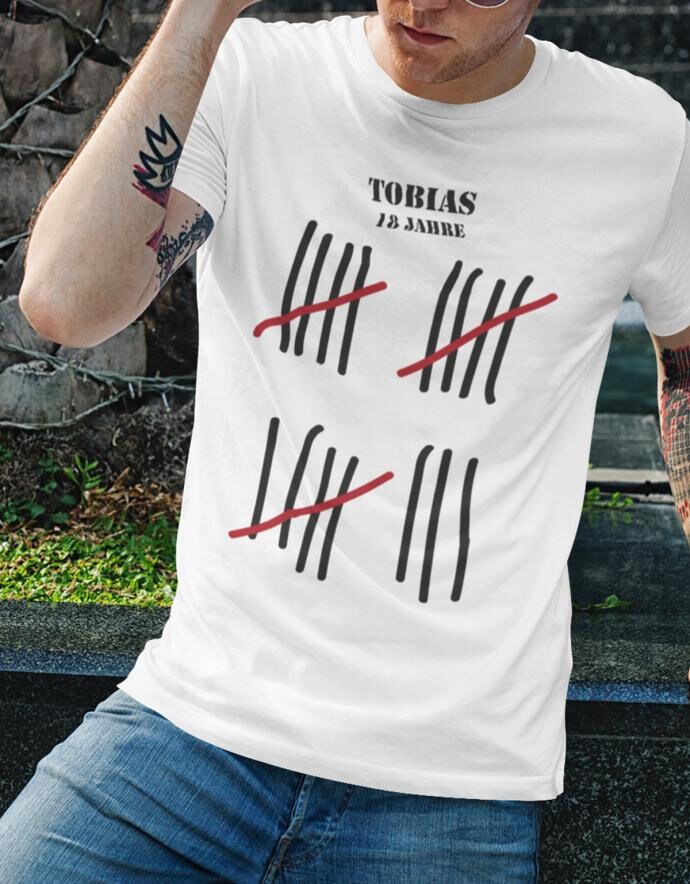 Geburtstag T-Shirt 18 Jahre - Strichliste Personalisiert Mit Name Geschenke Zum Junge Geburtstag T-Shirt 18 Jahre - Strichliste Personalisiert Mit Name Geschenke Zum Junge von myShirtStore