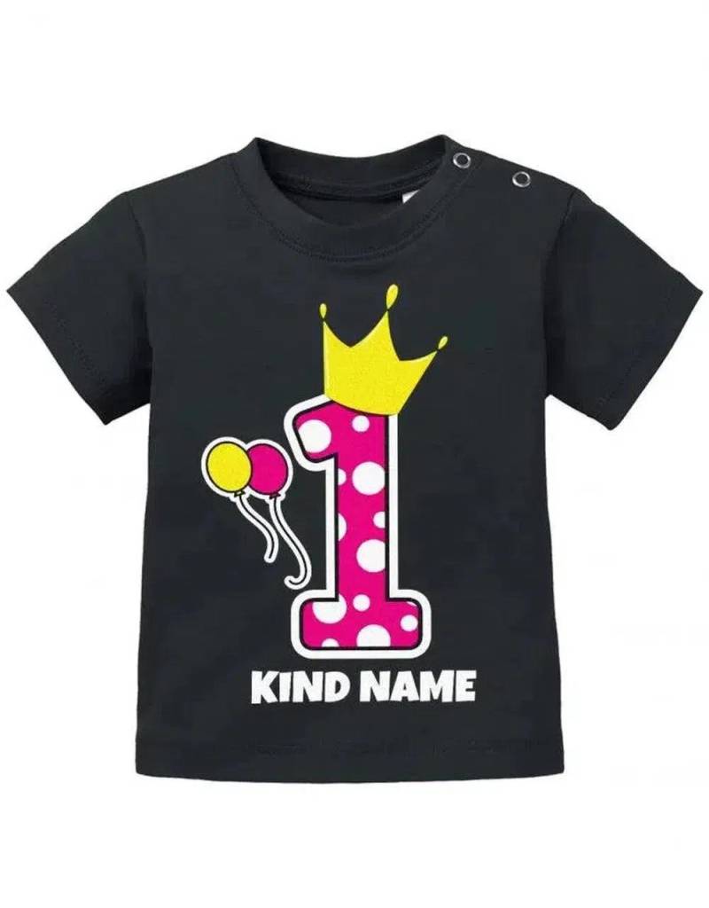 Große 1 Mit Krone Und Pünktchen in Pink 1. Geburtstag - Personalisiert Name Mädchen Baby Shi von myShirtStore