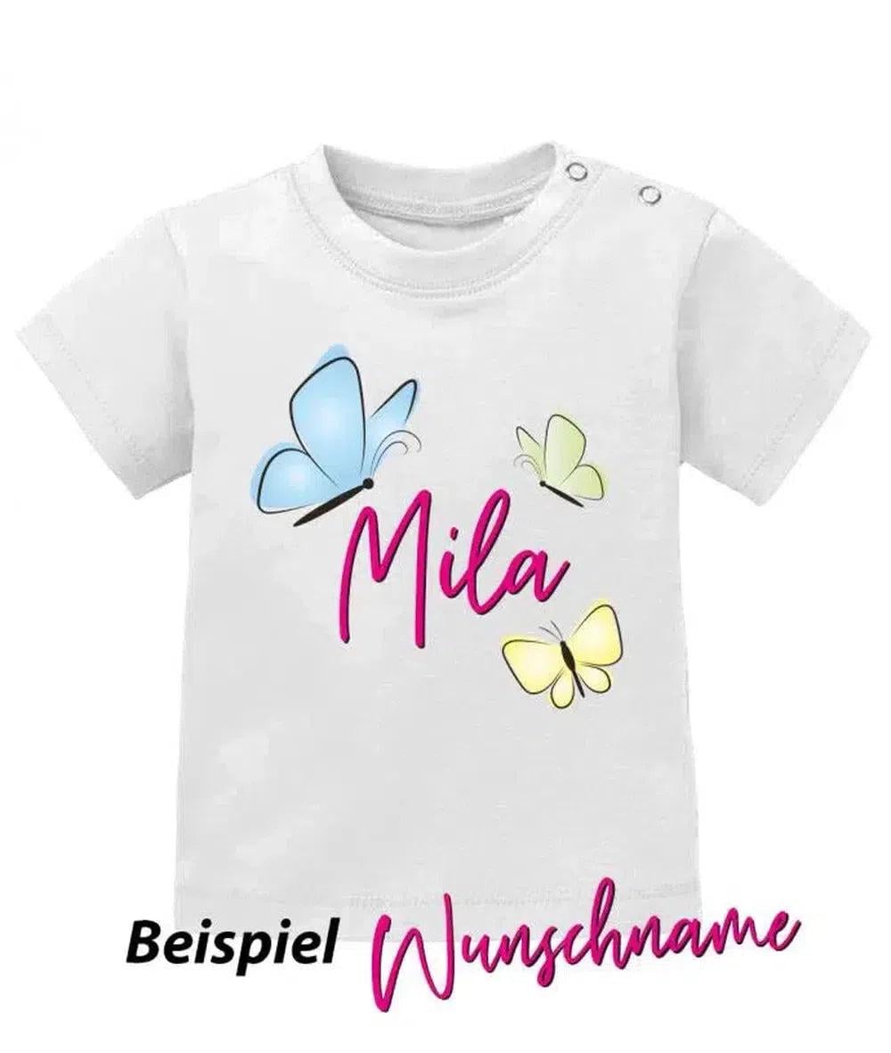 Schmetterling Mit Wunschname Des Kindes - Mädchen Baby T-Shirt von myShirtStore
