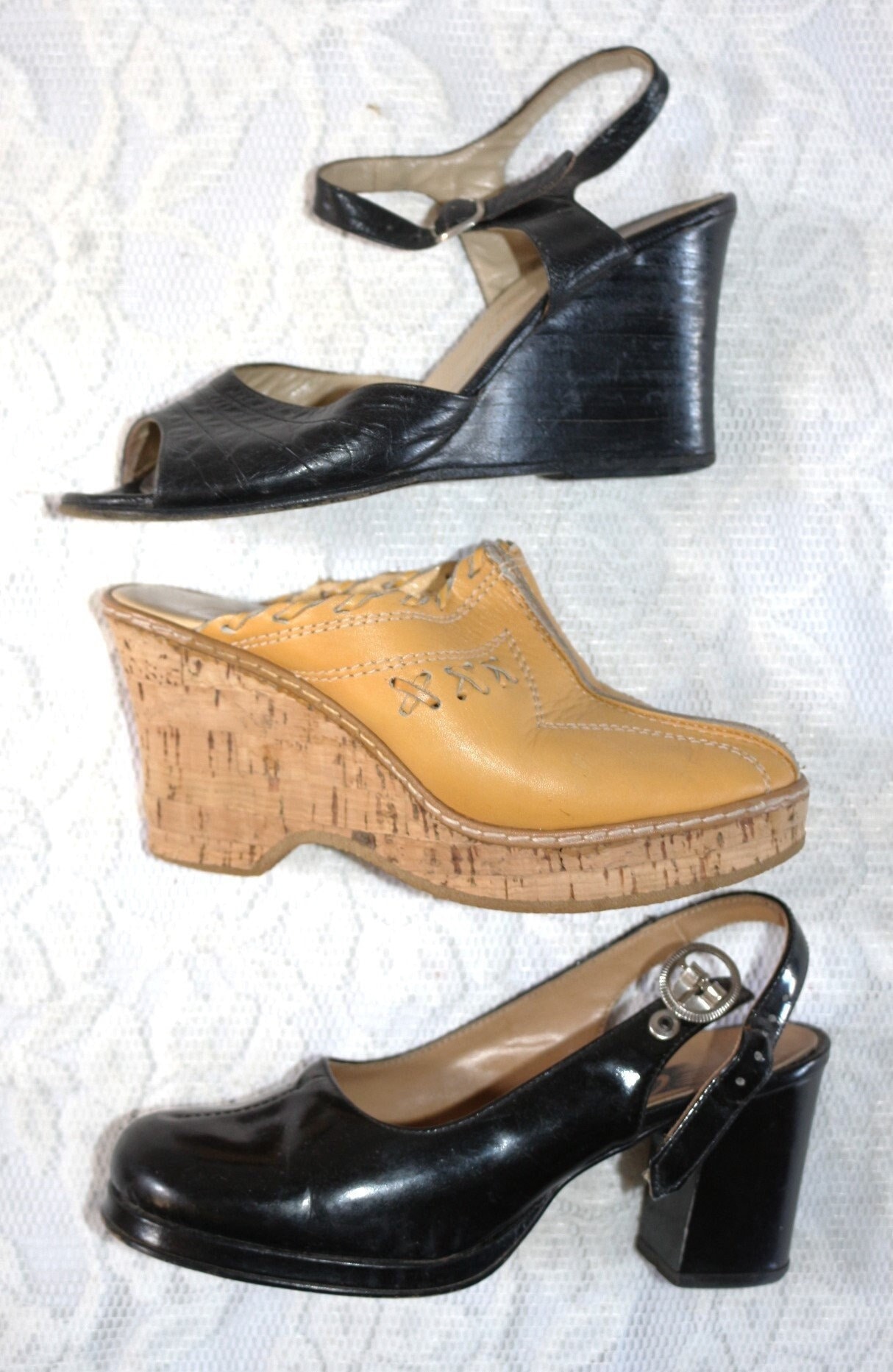 3x Schuhe 70Er Eu/De Gr. 36 Sandaletten Clogs Vintage Hippie Bundle Wedges Riemenpumps Plateau Leder von myVINTAGEsoulandpain