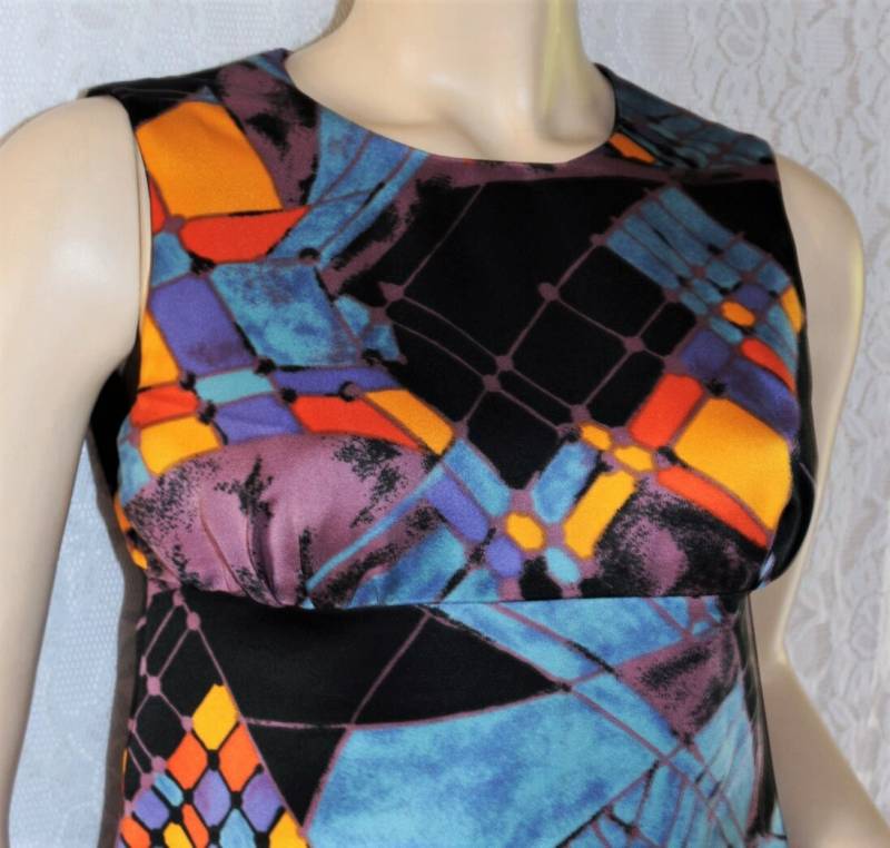 60Er 70Er Maxikleid Eu/De Gr. Xs 34 Hippie Empire Abstraktes Muster Kleid Eyecatcher Party Chic Boho von myVINTAGEsoulandpain