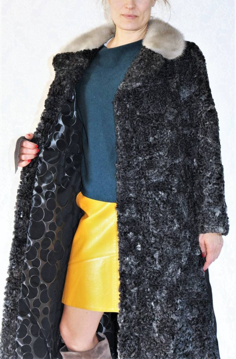 60Er Pelz Mantel Eu/De Gr. 38 Nerzkragen 70Er Vintage Persianer Wintermantel Fell Boho Pelzmantel Elegant Grau Schwarz von myVINTAGEsoulandpain