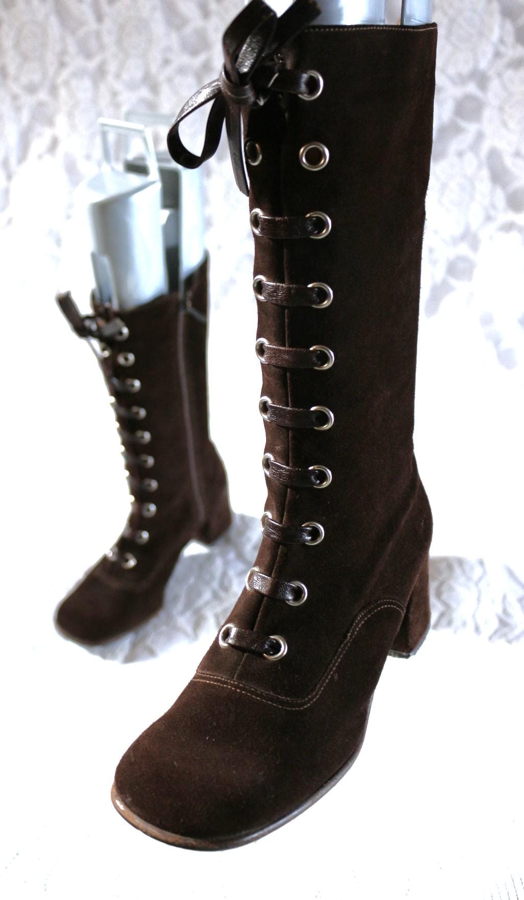 60Er 70Er Stiefel Eu/De Gr. 35 Hippie Wildleder Boho True Vintage Authentisch Schnürstiefel von myVINTAGEsoulandpain