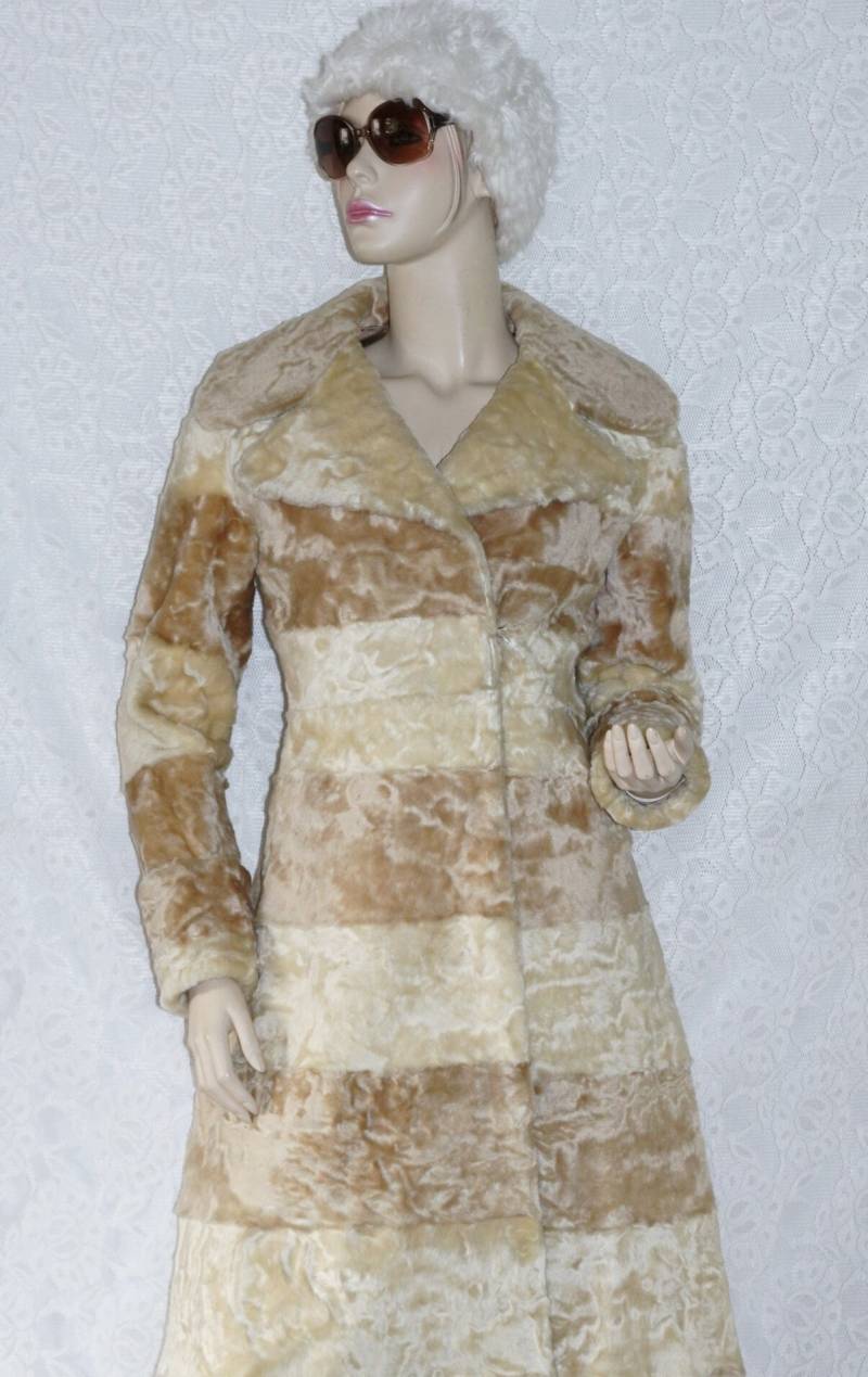 Penny Lane Pelzmantel Eu/De Xs 34 Orginal Hippie Mantel Großer Kragen Streifen Design 70Er Schwer Hochwertig Elegant Ausgefallen Selten von myVINTAGEsoulandpain