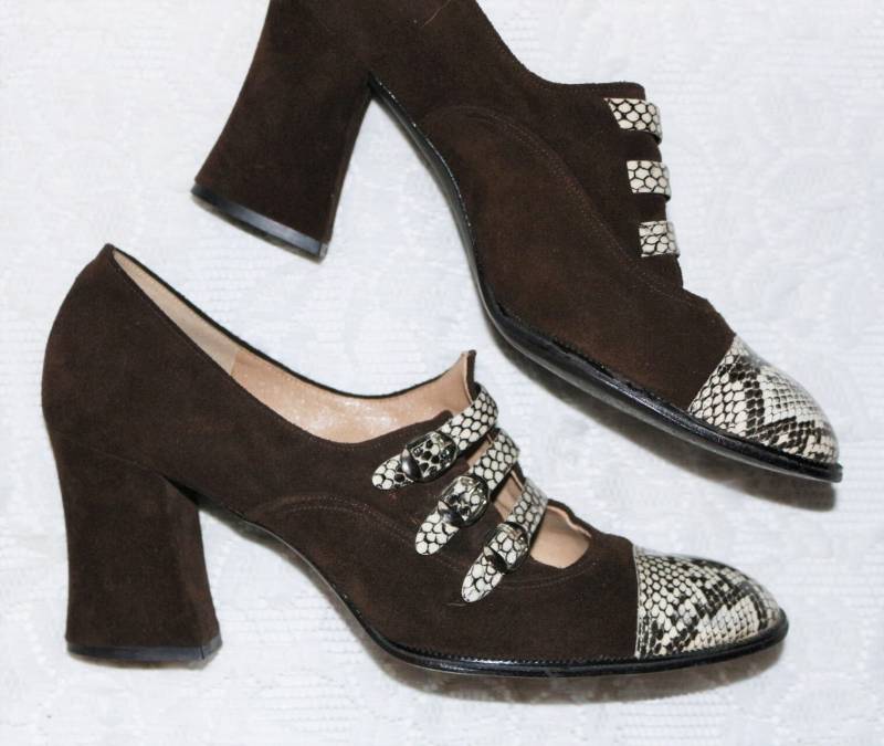 60Er Pumps Leder Eu/De Gr. 38 39 Wildleder Schlangen-Muster Schuhe Slipper Schmal 70Er Hippie Elegant Rockabilly Chic von myVINTAGEsoulandpain