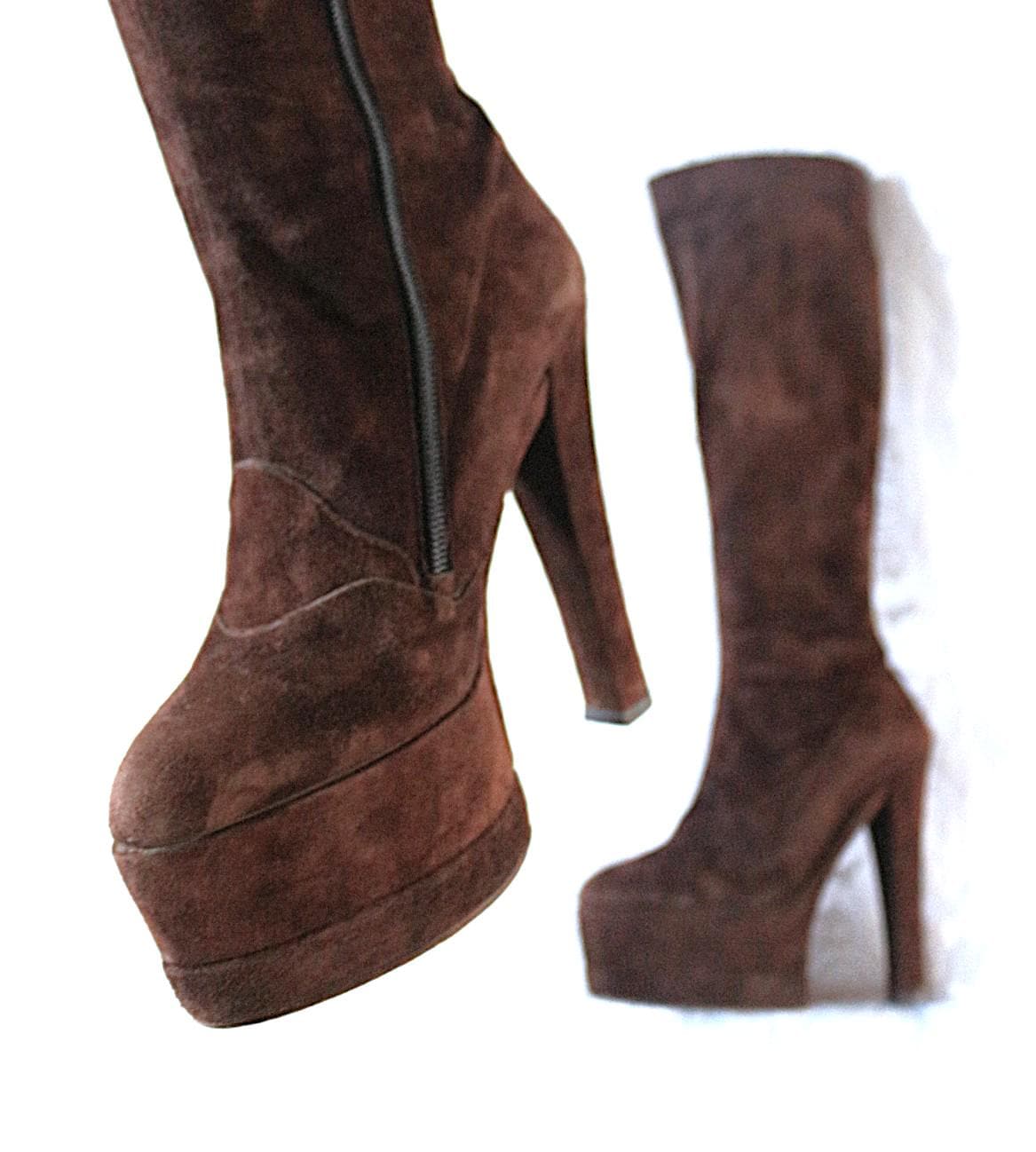 6cm Plateau Lederstiefel Eu/De Gr.36 37 Mega Pumps Design Boho High Heel Hippie Wildleder von myVINTAGEsoulandpain