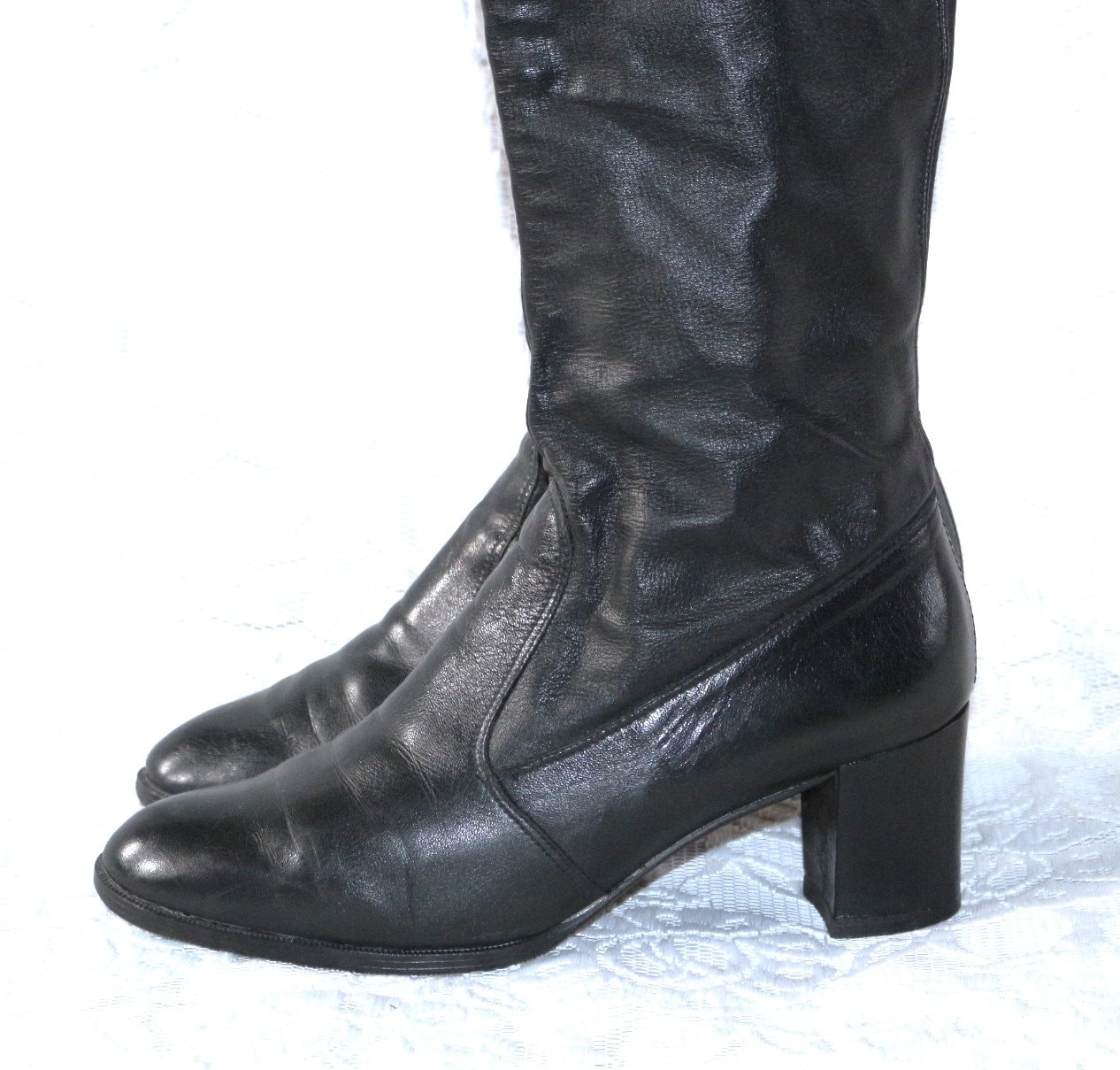 70Er 80Er Lederstiefel Eu/De Gr.41 Hippie Vintage Hackenstiefel Boho Schlupfstiefel Schlicht von myVINTAGEsoulandpain