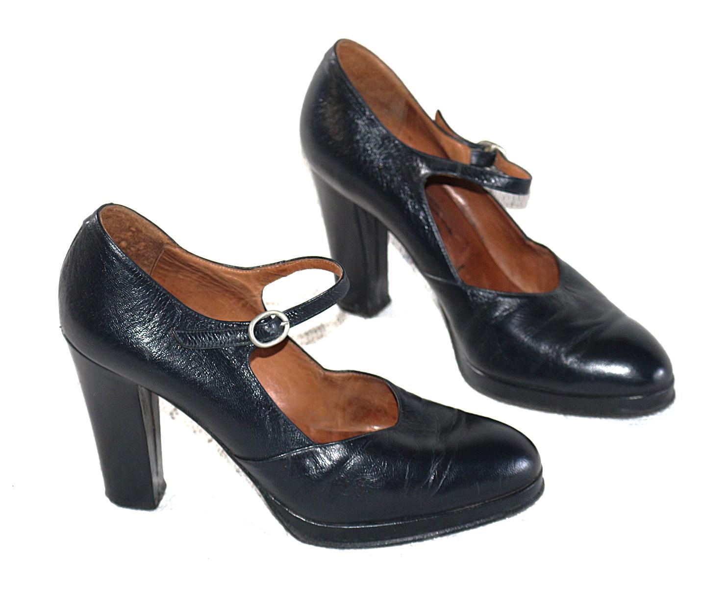 70Er 80Er Pumps Eu/De Gr.37 Vintage Leder Hackenschuhe Riemenpumps Kl. Plateau 1, 5cm High Heel 9, 5cm von myVINTAGEsoulandpain
