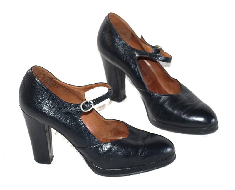 70Er 80Er Pumps Eu/De Gr.37 Vintage Leder Hackenschuhe Riemenpumps Kl. Plateau 1, 5cm High Heel 9, 5cm von myVINTAGEsoulandpain