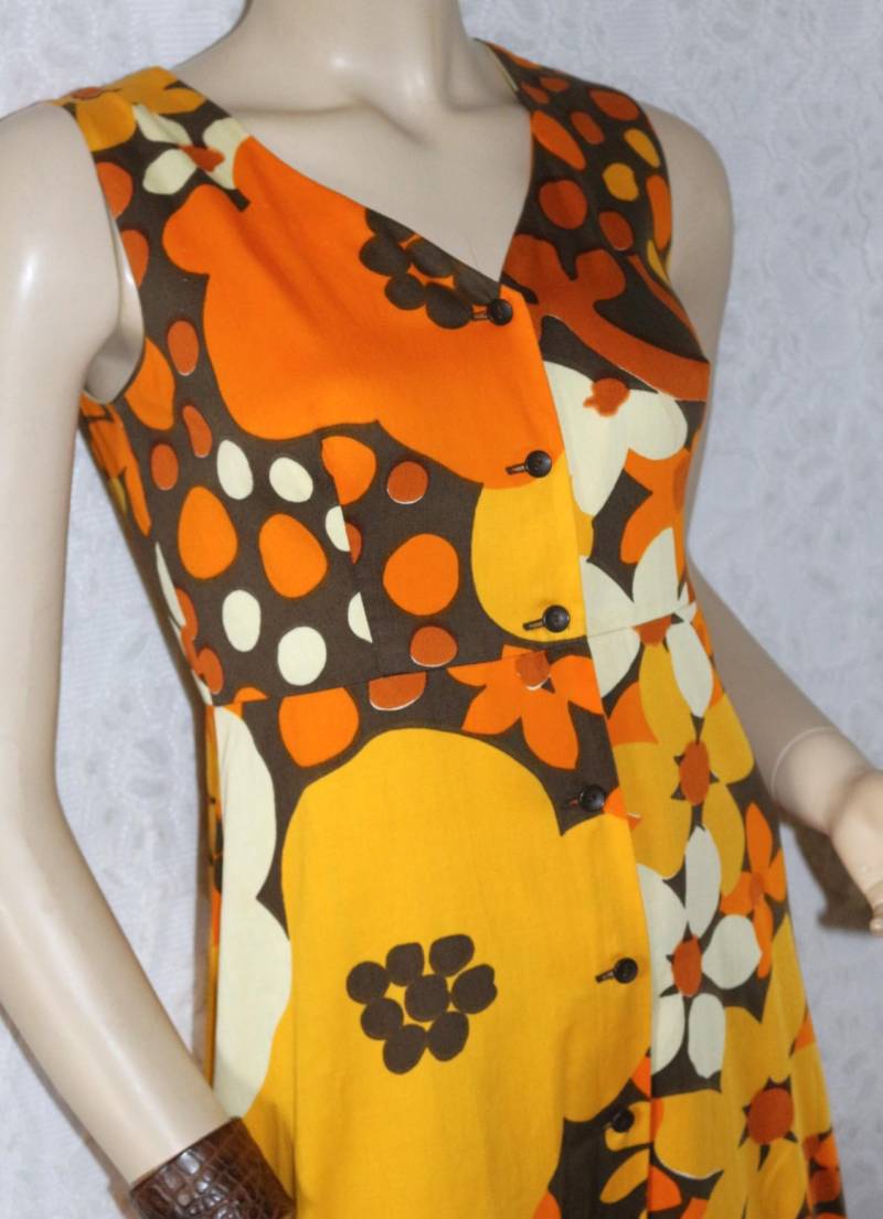 70Er Maxikleid Eu/De Gr. 34 Motiv Hippie Chic Blumen Bäume Fit & Flare Boho von myVINTAGEsoulandpain