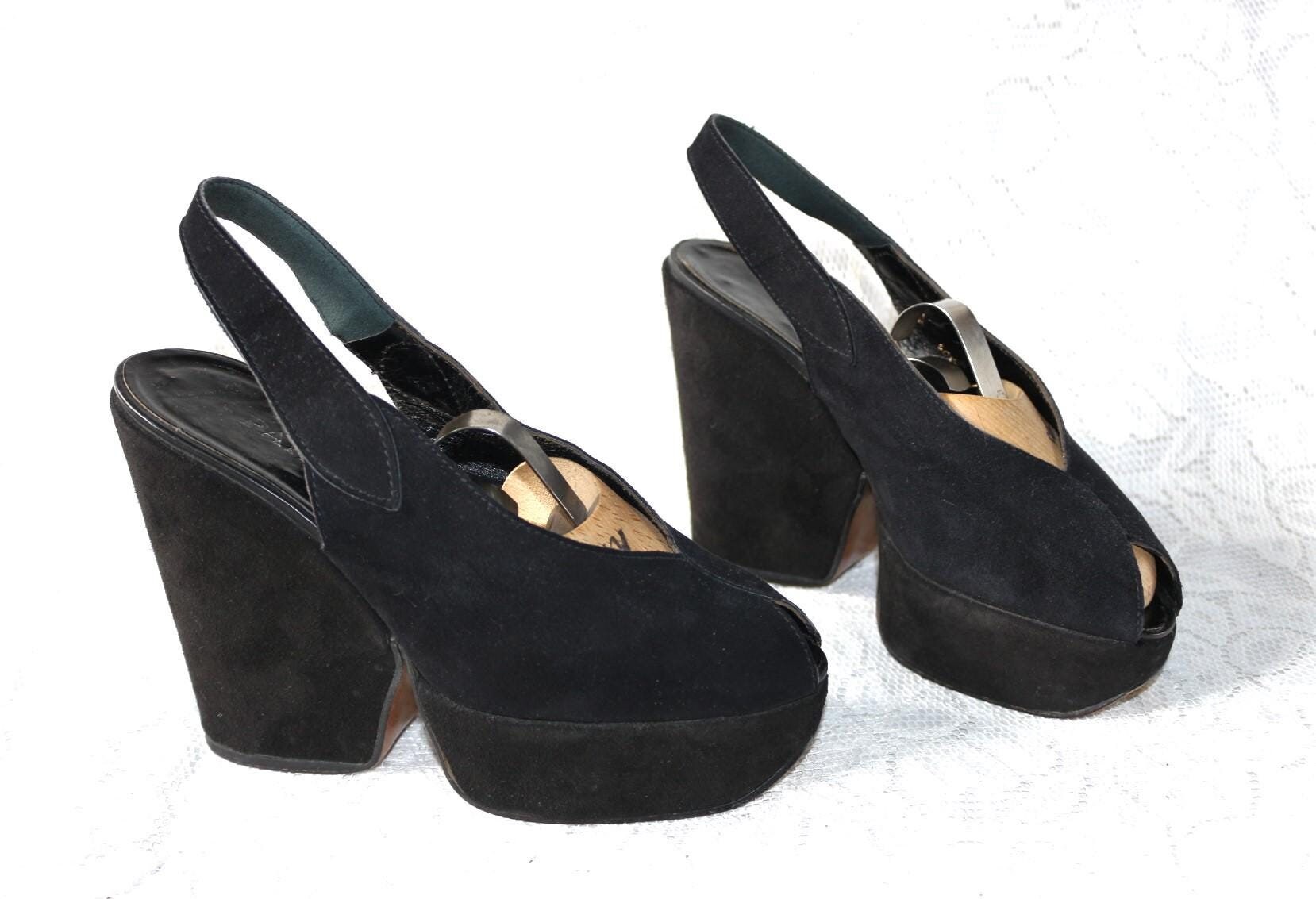 70Er Plateau Sandalen Eu/De Gr. 35 36 True Vintage Hippie Peep Toe Riemen Schuhe Platform von myVINTAGEsoulandpain