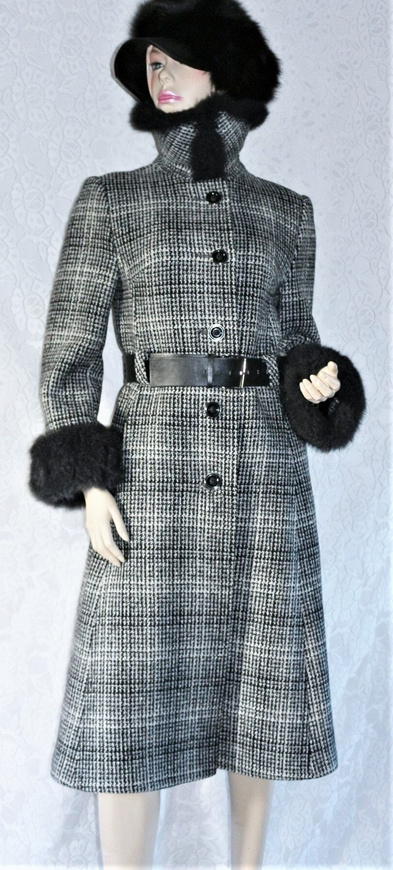 70Er Mantel Hippie Eu/De Gr. 36 Elegant Pelzbesatz Wollmantel Tailliert Toller Kragen Taschen Boho Vintage Chic von myVINTAGEsoulandpain