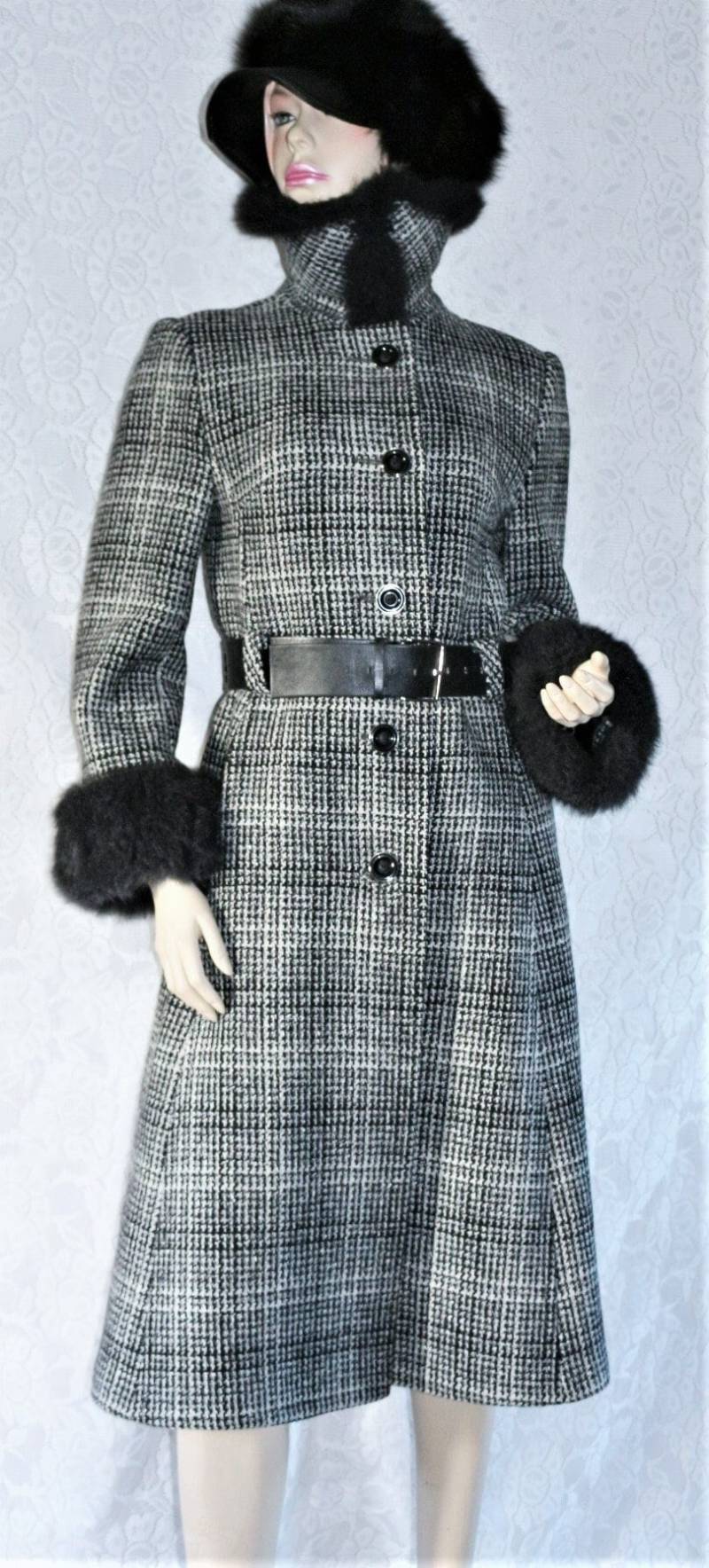 70Er Mantel Hippie Eu/De Gr. 36 Elegant Pelzbesatz Wollmantel Tailliert Toller Kragen Taschen Boho Vintage Chic von myVINTAGEsoulandpain