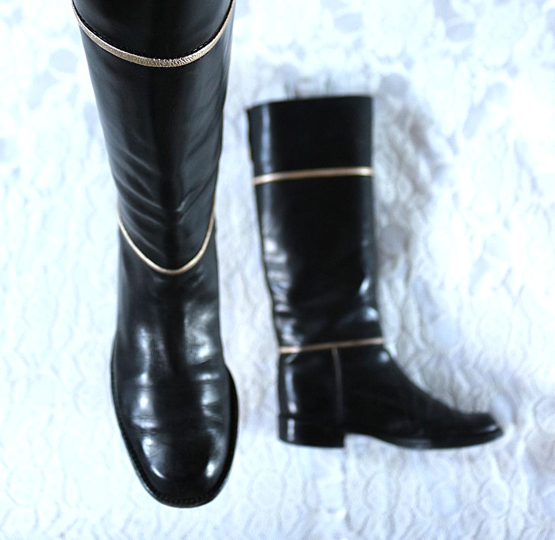 80Er Pollini Stiefel Eu/De Gr.36 36, 5 Leder Schlupfstiefel Y2K Vintage Chic Schwarz Gold von myVINTAGEsoulandpain