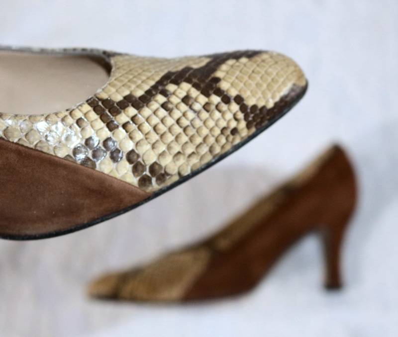 80Er Pumps Eu/De Gr. 39 Vintage Leder High Heel Schuhe Schlangenleder Wildleder Elegant Boho von myVINTAGEsoulandpain
