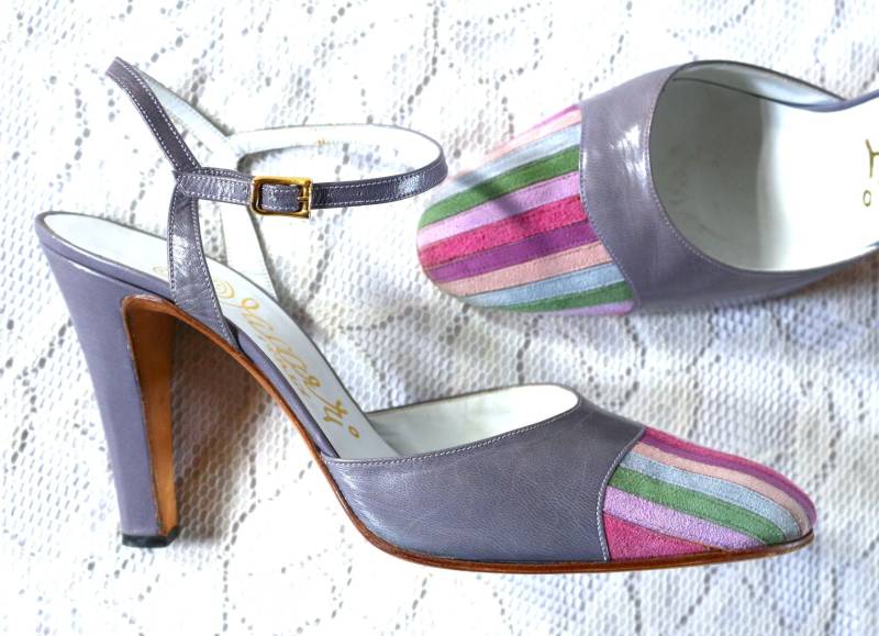 80Er Pumps Sandalette Eu/De Gr. 38 39 Elegant 10cm Edel Riemenpumps Bunt True Vintage von myVINTAGEsoulandpain