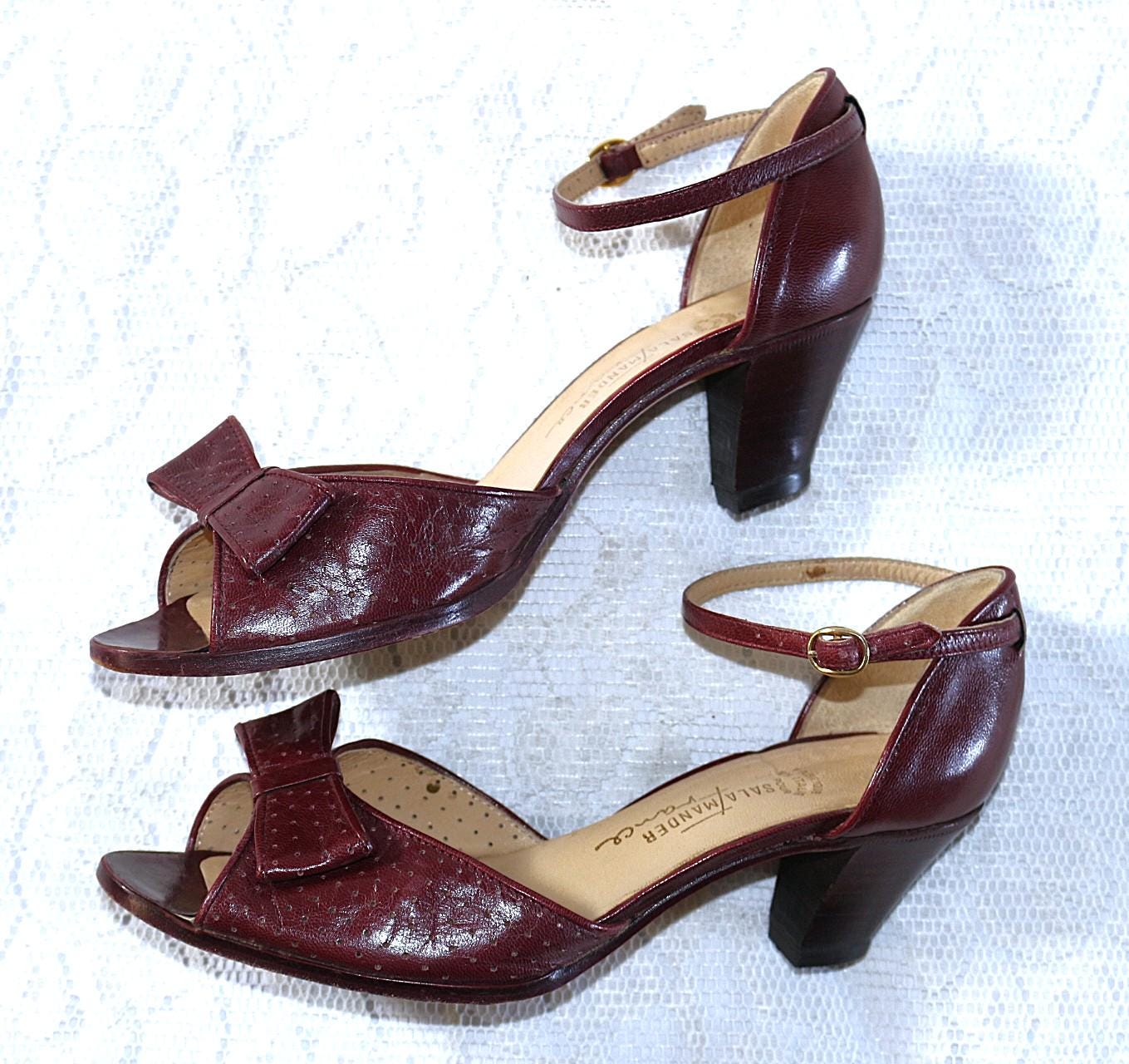80Er Sandalette Eu/De Gr.37 38 Salamander Boho Weinrot Schleife Vintage Fesselriemen Sandale von myVINTAGEsoulandpain