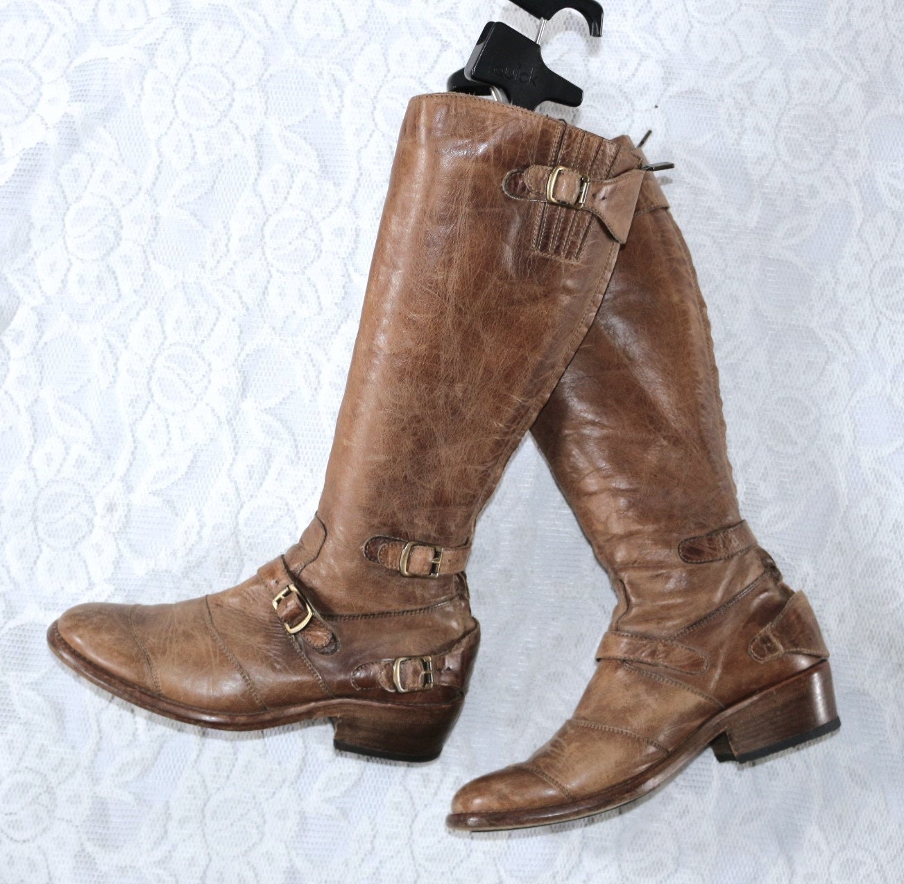 Biker Belstaff Boots Eu/De Gr. 37 Vollleder Stiefel Schnallen Reißverschluss Hinten Vintage Schmal von myVINTAGEsoulandpain