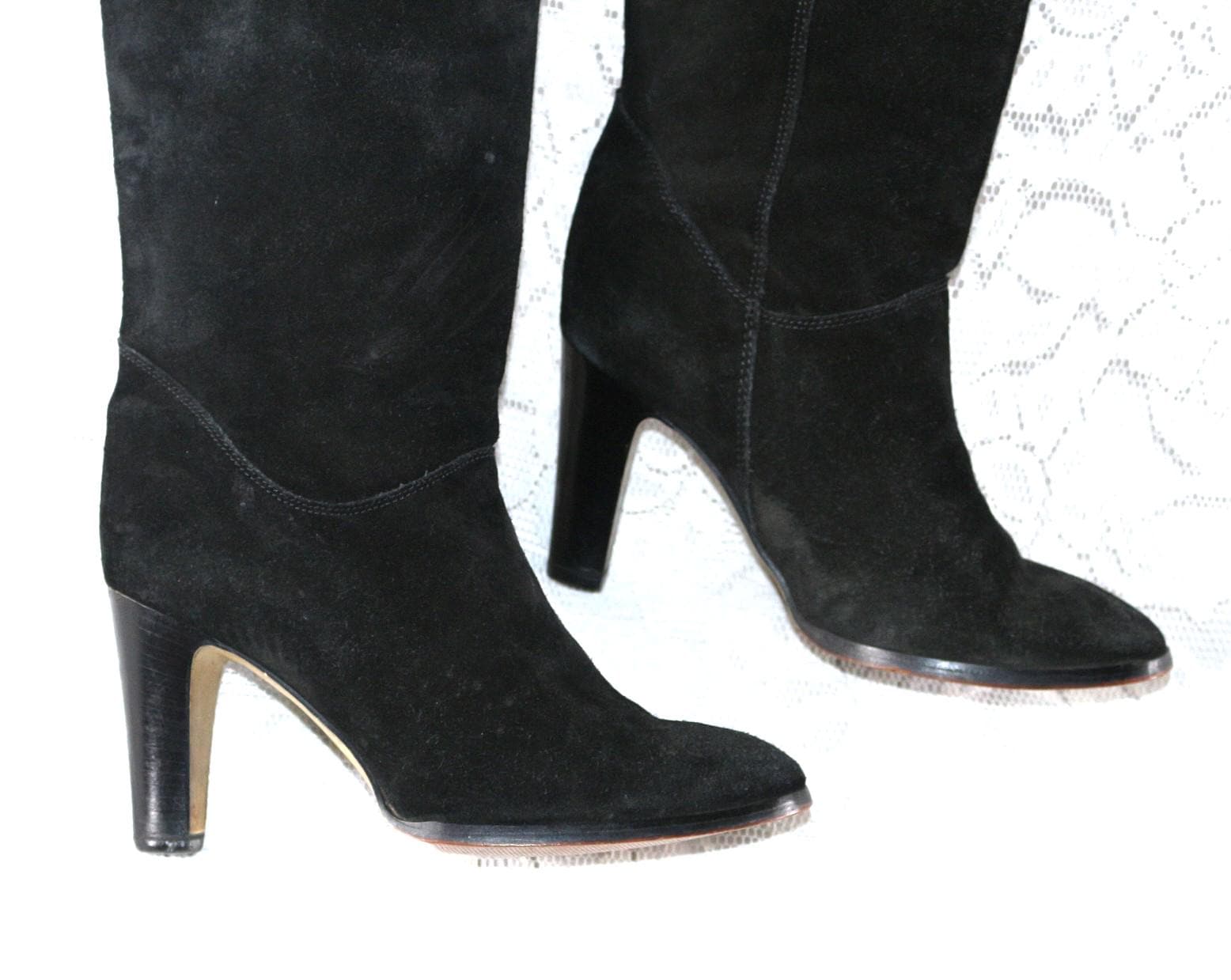 80Er Wildlederstiefel Eu/De Gr. 38, 5 39 Vintage Schlupfstiefel High Heel Boho Hippie Chic von myVINTAGEsoulandpain