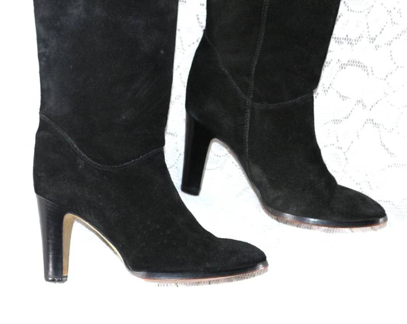 80Er Wildlederstiefel Eu/De Gr. 38, 5 39 Vintage Schlupfstiefel High Heel Boho Hippie Chic von myVINTAGEsoulandpain