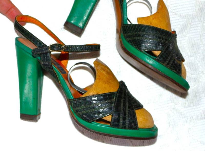 Casadei Sandalette Eu/De Gr. 36 Leder High Heel 10, 6cm Grün Kl. Plateau Vintage Sandale von myVINTAGEsoulandpain