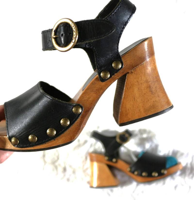 Clogs 70Er Retro Y2K Eu/De Gr. 36 36, 5 Hippie Kult Design Holz Leder Plateau Sandalen Boho Riemen von myVINTAGEsoulandpain
