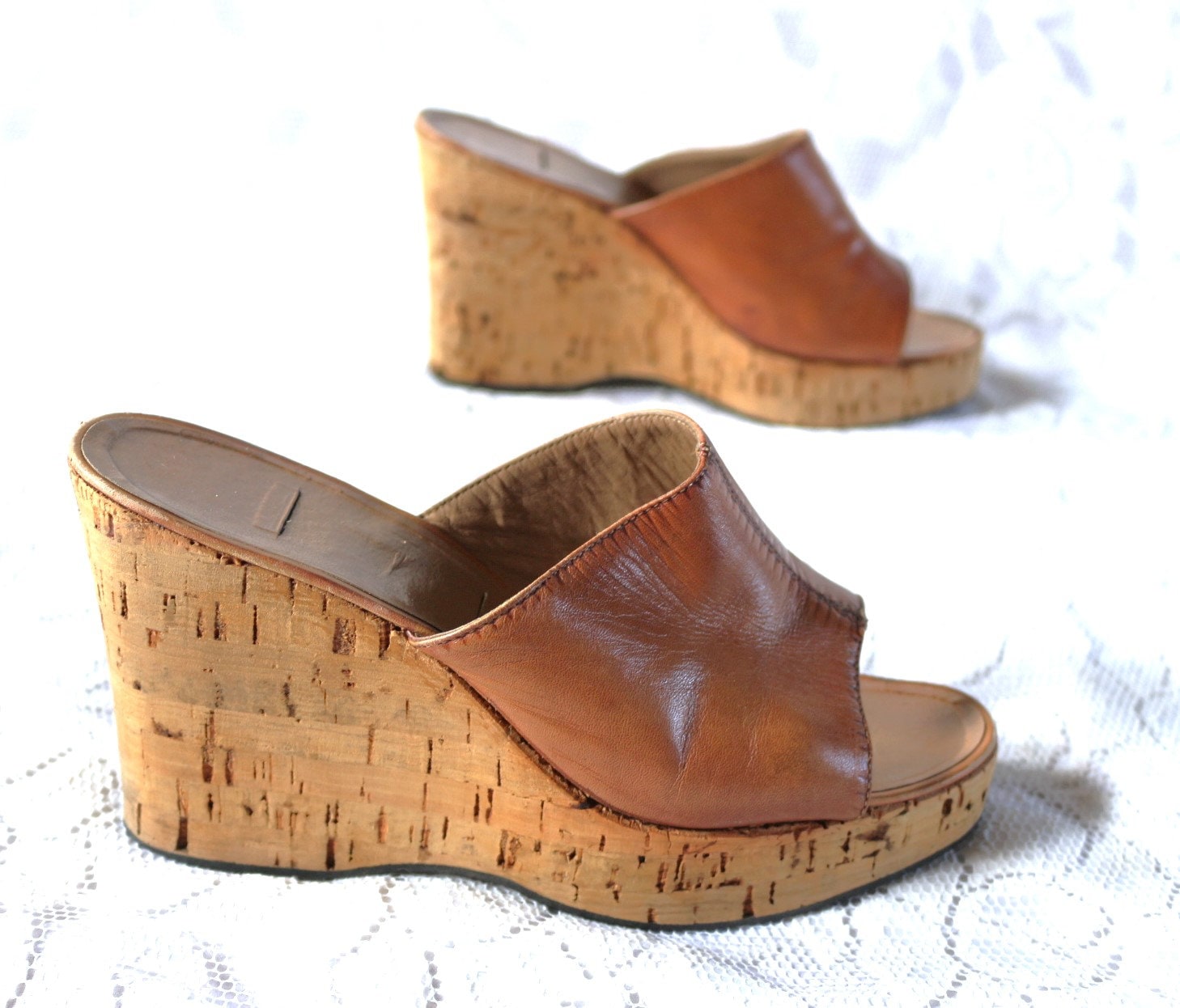 Clogs Leder Pantolette Kork Eu/De Gr. 38 Plateau Hippie Vintage 70Er 80Er 2, 5cm/10cm Boho von myVINTAGEsoulandpain