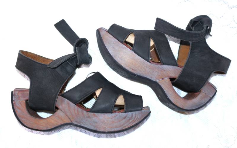 Clogs Plateau Schnürschuhe Leder Holz Eu/De Gr. 39 Außergewöhnliche Holzschuhe Boho Schwer Y2K Hippie 3, 8cm/8cm Cooles Design von myVINTAGEsoulandpain