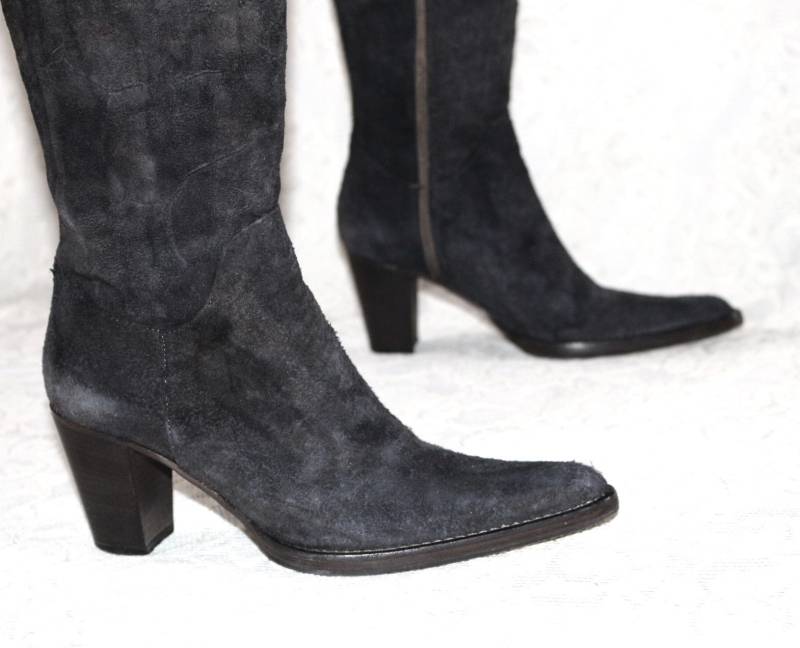 Cowboystiefel Eu/De Gr. 37 Boho Rauh-Leder Dunkelgrau Stiefel Unruhig Selten High Heel 7, 5cm Lederstiefel von myVINTAGEsoulandpain