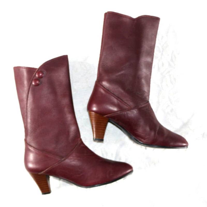 70Er 80Er Kurzstiefel Eu/De Gr.37 Hippie Vintage Boho Schlupfstiefel Knopfstiefel Dunkelrot von myVINTAGEsoulandpain