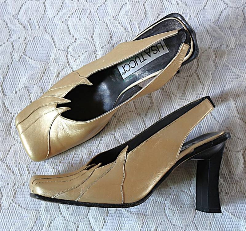 Karree Pumps Eu/De 38 38, 5 Lisa Tucci Gold Creme 10cm High Heel Design Schuhe von myVINTAGEsoulandpain