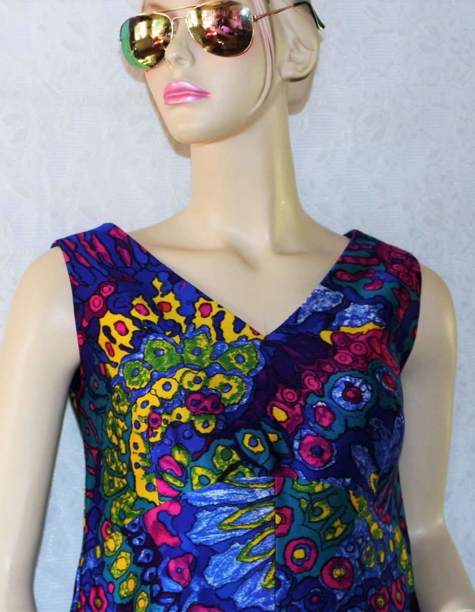 60Er 70Er Kleid Eu/De Gr. M 40 Empire Party Traum Psychedelisch Muster True Vintage von myVINTAGEsoulandpain