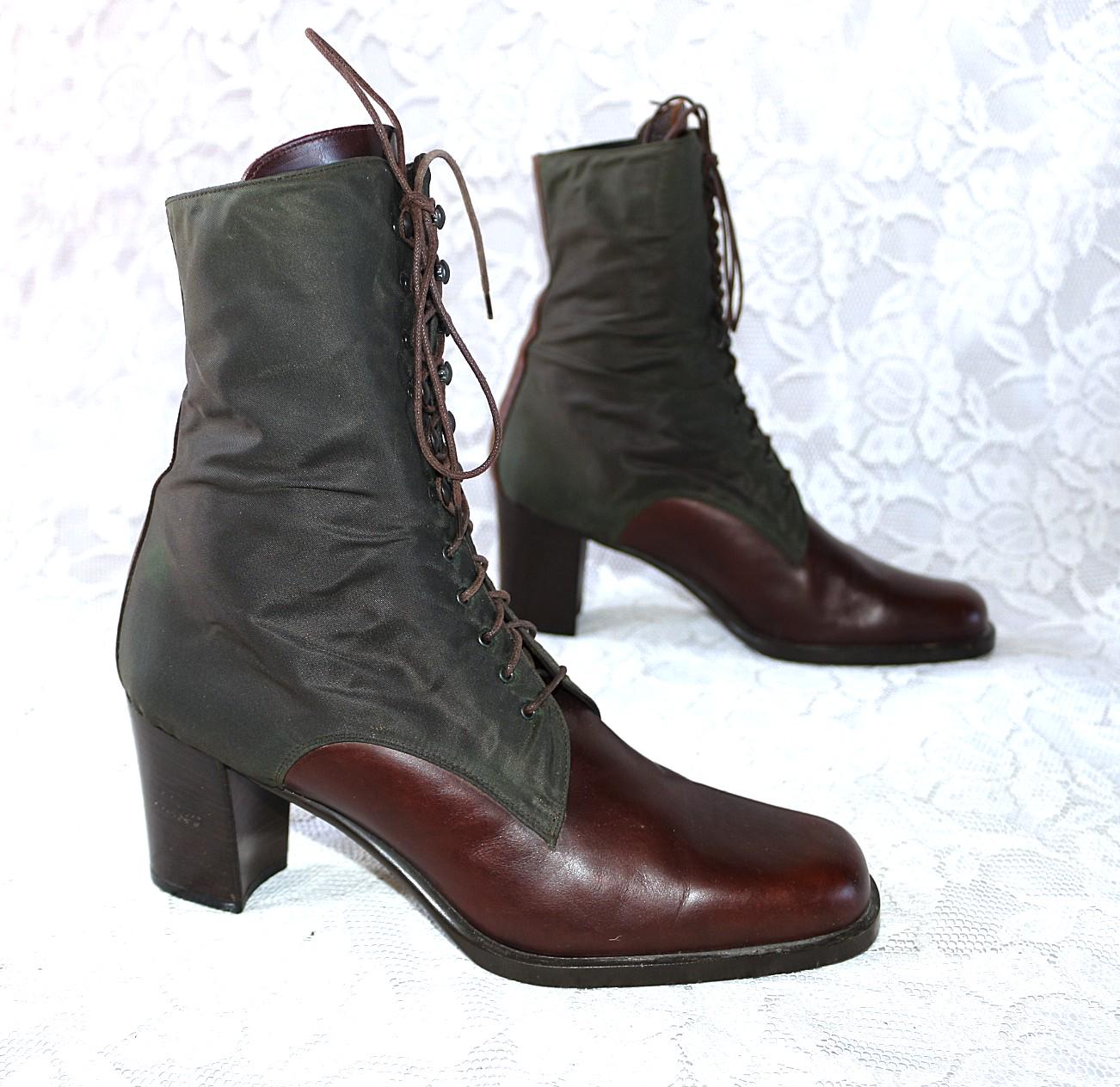 Leder Nylon Stiefelette Eu/De Gr. 40 41 Vintage Y2K Boho Schnürschuhe High Heel 8cm Vielseitig von myVINTAGEsoulandpain